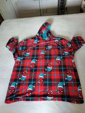 Marvel Christmas Spiderman Blue Fleece Lined Hoodie Size L/Xl Unisex Red Holiday
